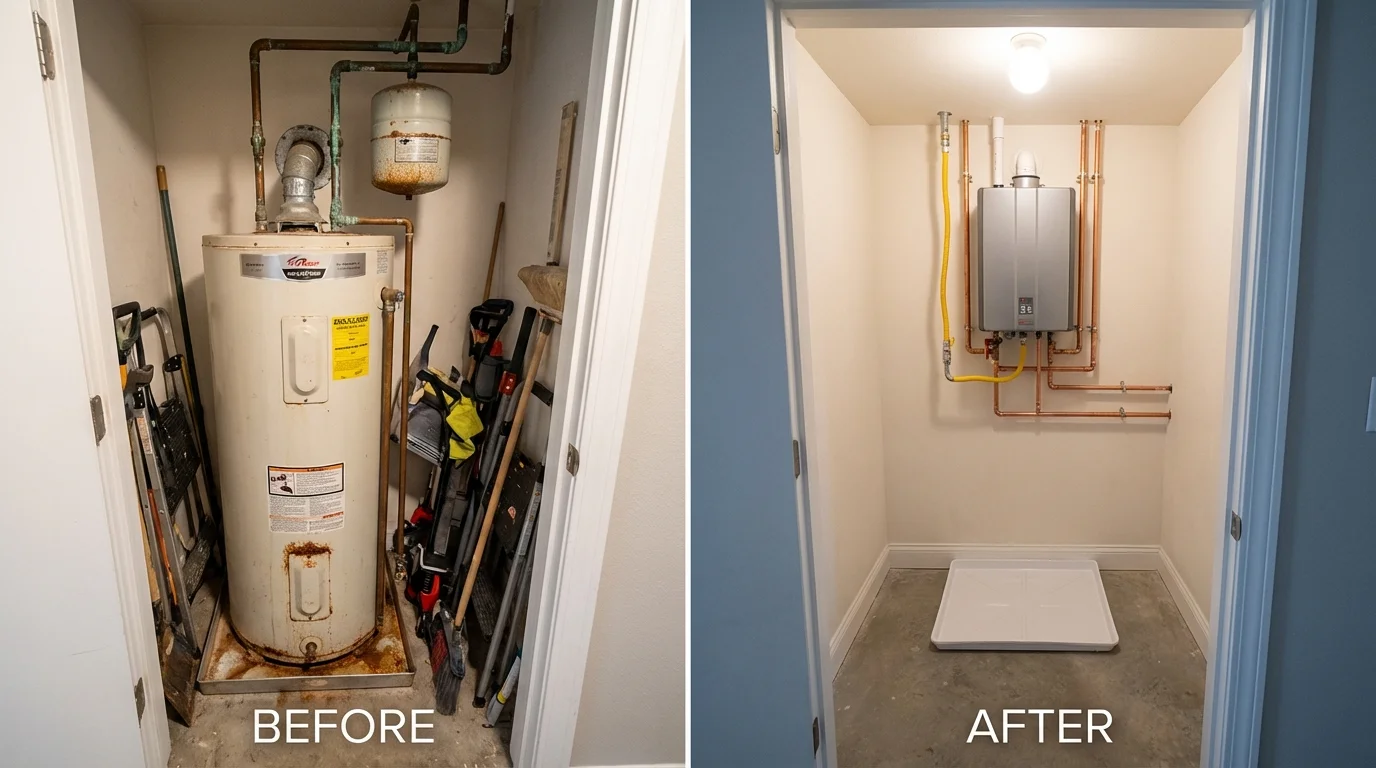 Tank water heater versus wall-mounted tankless unit comparison for Columbia, IL homeowners